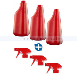 3 Sprühflaschen rot 600 ml & Tex Foam Schaum Sprühköpfen rot