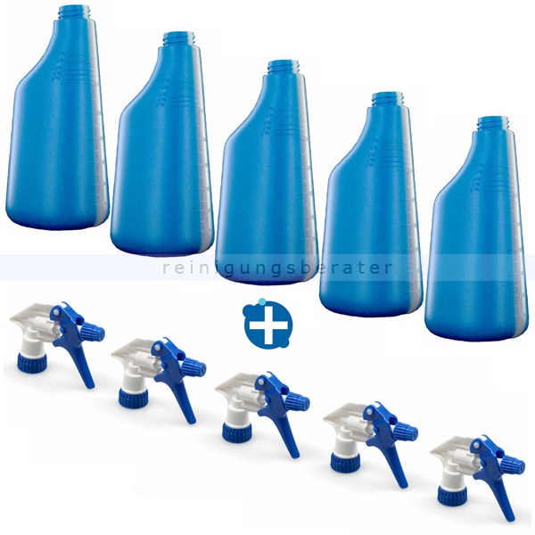 5 Sprühflaschen blau 600 ml inkl. Sprühköpfen weiss/blau