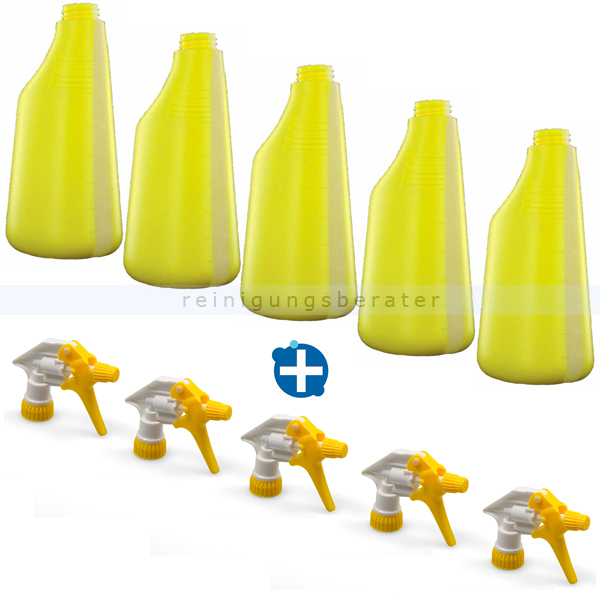 5 Sprühflaschen gelb 600 ml inkl. Sprühköpfen weiss/gelb