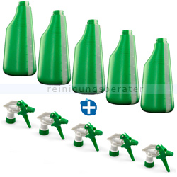 5 Sprühflaschen grün 600 ml inkl. Sprühköpfen weiss/grün