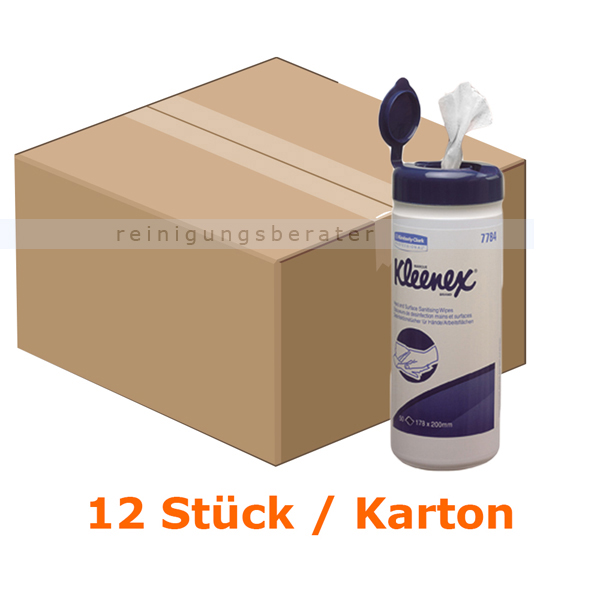 Desinfektionstücher Kimberly Clark KLEENEX® Spenderbox Weiß 1 Lagig, 18 x 20 cm, 12 Boxen x 50 Tücher 7784