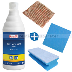 Edelstahlpflege Set Buzil Metasoft mit 2 Tüchern und Schwamm