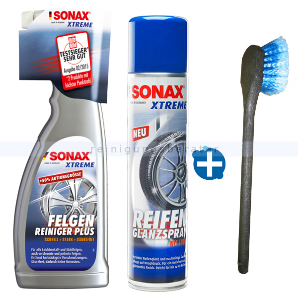 ReinigungsBerater SONAX XTREME zur Felgenreinigung Fahrzeugpflege Set inkl. Felgenreiniger, Reifenglanzspray und Felgenbürste 02304000