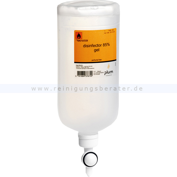 Händedesinfektion Plum Disinfector 85 % gel 1,0 l Flasche