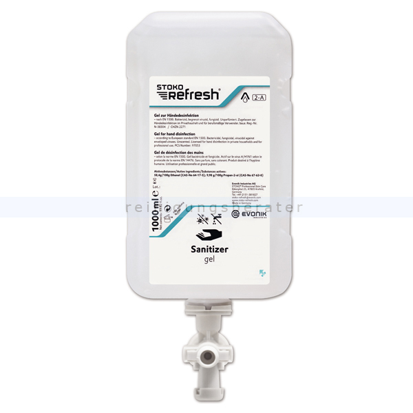 Händedesinfektion Stoko® Refresh Sanitizer - Gel 2-A 1 L
