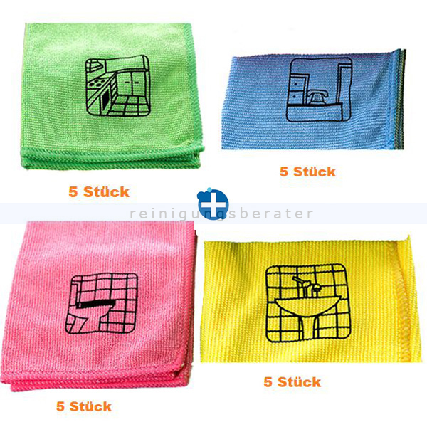 Microfasertuch SET, 20 Wischtücher in 4 Farben 40x40 cm