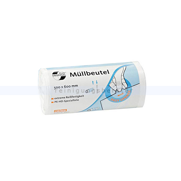 Müllbeutel Deiss UNIVERSAL transparent 30 L, 50 Stück/Rolle