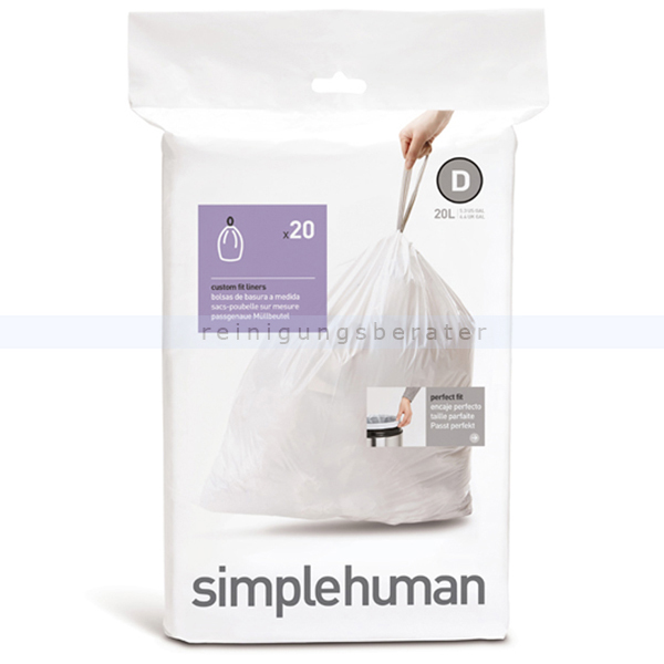 Müllbeutel Simplehuman code D, Pack mit 20 Stück, 20 L