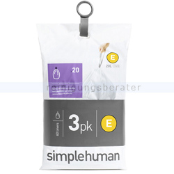 Müllbeutel Simplehuman code E, 3 x Pack mit 20 Stück, 20 L