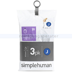 Müllbeutel Simplehuman code J, 3x Pack mit 20 Stück, 30-45 L