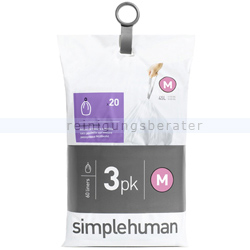 Müllbeutel Simplehuman code M, 3 x Pack mit 20 Stück, 45 L