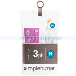 Müllbeutel Simplehuman code N, 3x Pack mit 20 Stück, 45-50 L