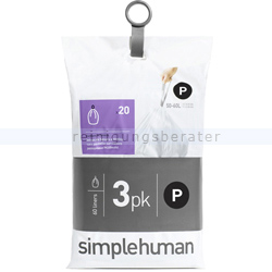 Müllbeutel Simplehuman code P, 3x Pack mit 20 Stück, 50-60 L