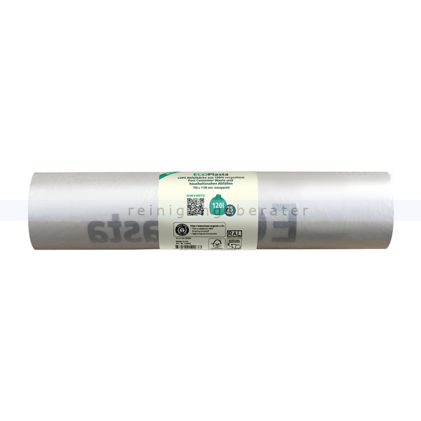 Müllsäcke EcoPlasta transparent 120 L 35my 25 Stück/Rolle