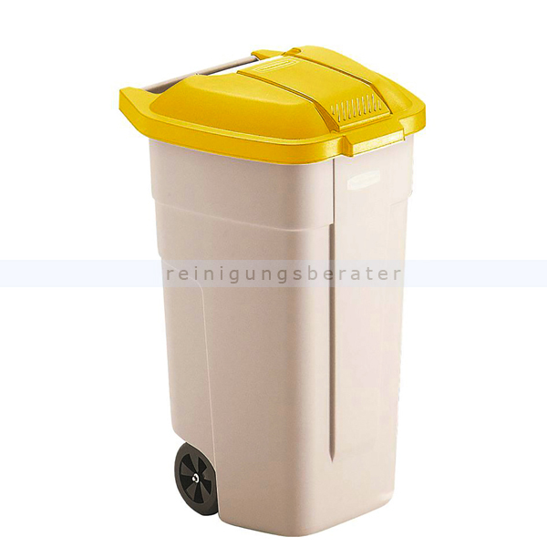 Mülltonne 110 L beige mit Deckel in gelb