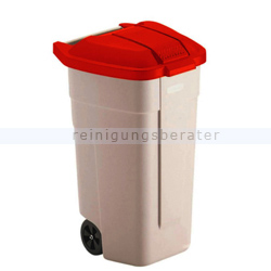 Mülltonne 110 L beige mit Deckel in rot
