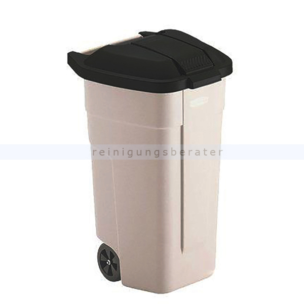 Mülltonne 110 L beige mit Deckel in schwarz