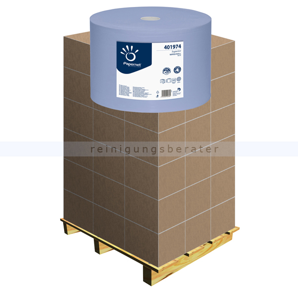 Putztuchrolle Papernet Industrie 3-lagig blau 360 m, Palette