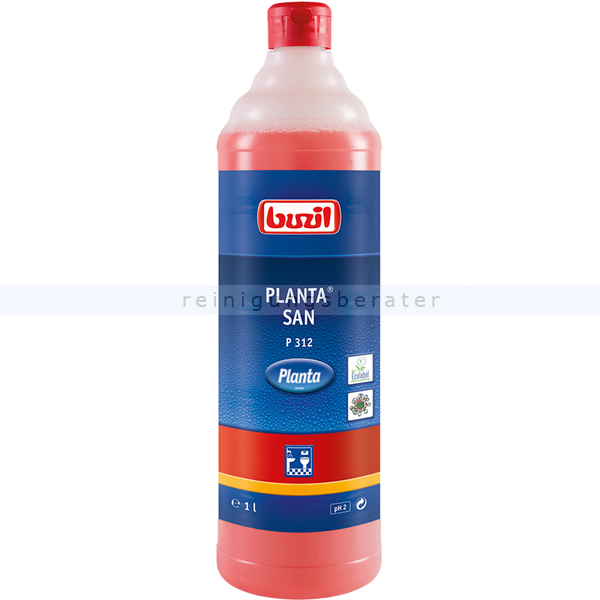 Buzil Sanitärreiniger P312 Planta San 1 L Unterhaltsreiniger auf Zitronensäurebasis mit frischem Duft P312-0001RA