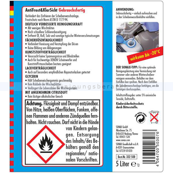Sonax WinterBeast AntiFrost + KlarSicht 135500 Scheiben-Frostschutz  Scheibenwaschanlage 5l