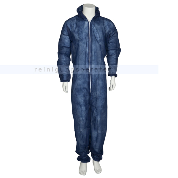 Blauer Einweg Boiler-Anzug Größen M–XXL Overall mit Kapuze Schutzanzug mit Reißverschluss 