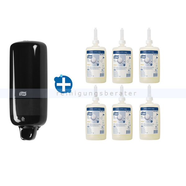 Seifenspender Set Tork S1 Spender schwarz und 6 x 1 L Seife