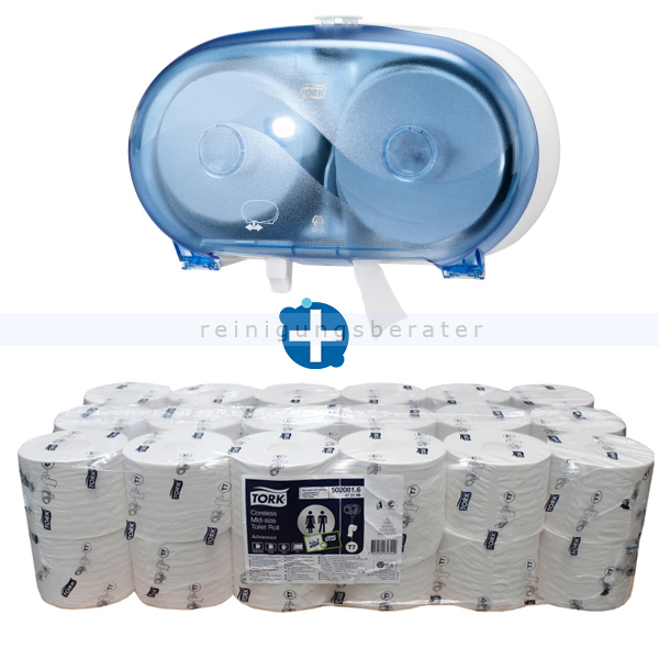 Toilettenpapierspender Set Tork Midi Spender blau