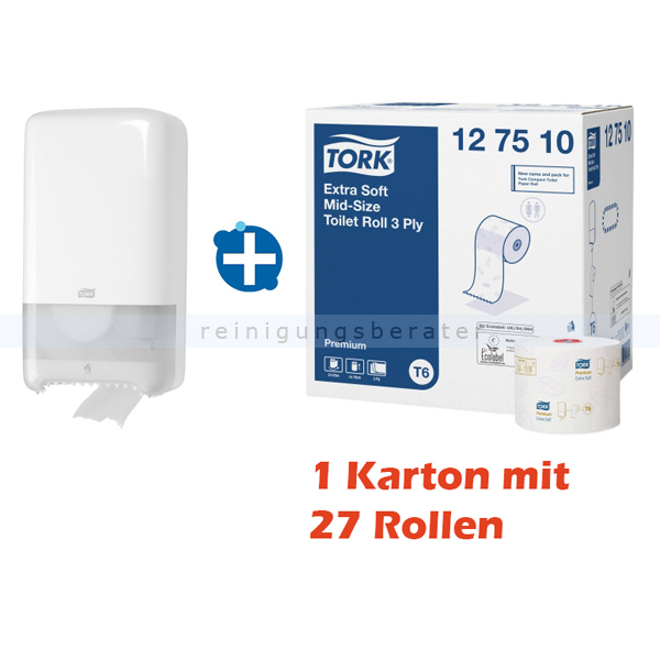 Toilettenpapierspender Set Tork MidiSpender u. Papier weiß