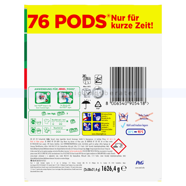 All Waschladungen in P&G Pods 1 Ariel 76 Universal Geltabs