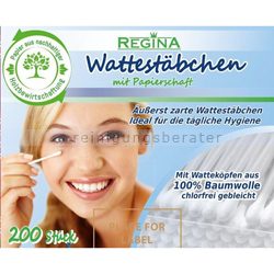 Wattestäbchen Reinex Regina mit Papierschaft 200er Box